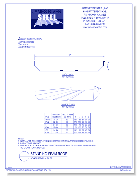 Standing Seam: 24 Gauge