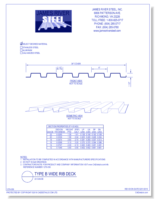 Type B Wide Rib Deck - 22 Gauge