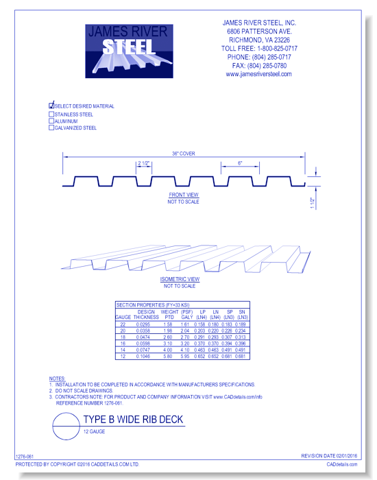 Type B Wide Rib Deck - 12 Gauge