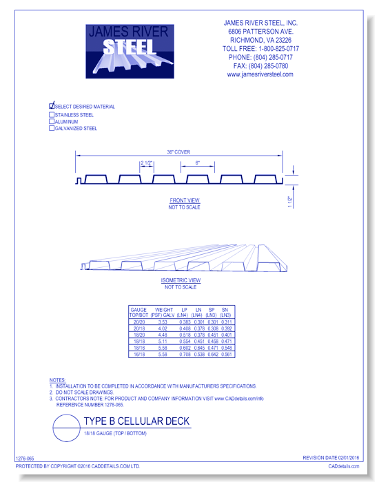 Type B Cellular Deck - 18/18 Gauge(Top / Bottom)