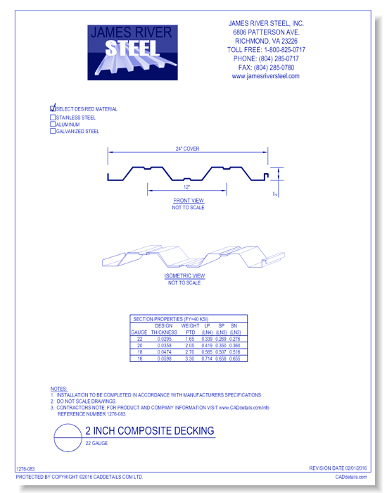 2 Inch Composite Decking: 22 Gauge