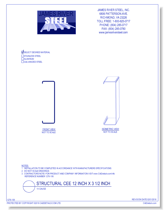 Structural Cee 12 Inch x 3 1/2 Inch - 14 Gauge