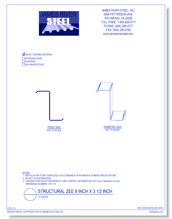 Structural Zee 8 Inch x 3 1/2 Inch - 16 Gauge