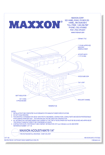 Maxxon Acousti-Mat® 1/4" Fire Ratings/Detail Drawings - Over TJI® Joist