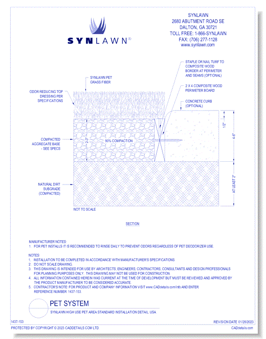 SYNLawn High Use Pet Area Standard Installation Detail, USA