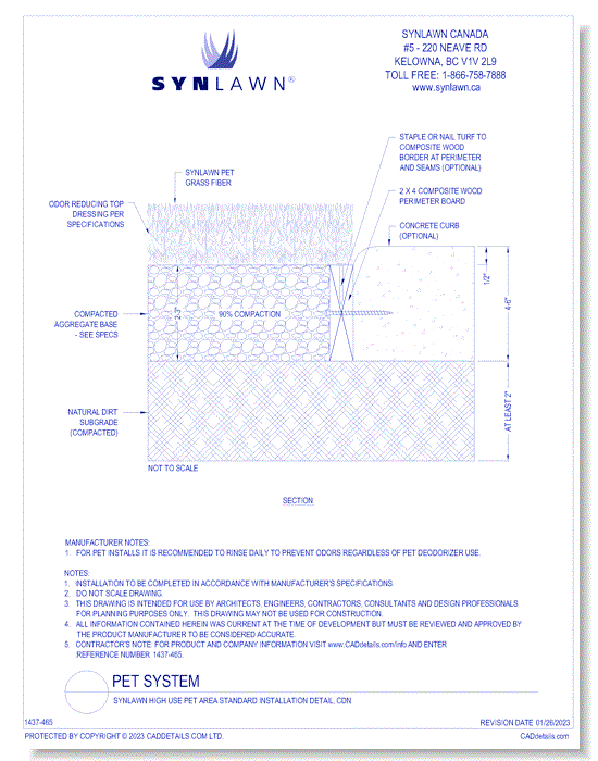 SYNLawn High Use Pet Area Standard Installation Detail, CDN