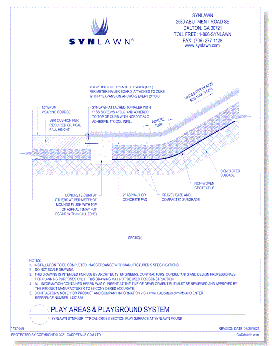 SYNLawn SYNPour: Typical Cross Section Play Surface at SYNLawn Mound