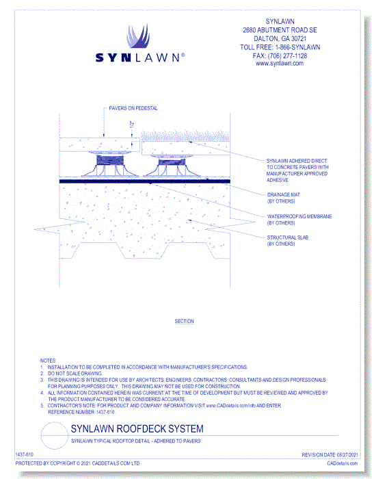 SYNLawn Typical Rooftop Detail - Adhered to Pavers