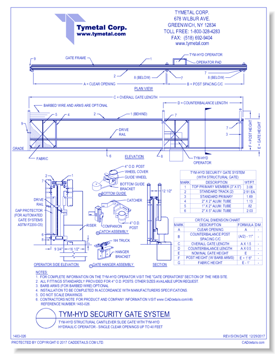 TYM-HYD Structural Cantilever Slide Gate with TYM-HYD Hydraulic Operator