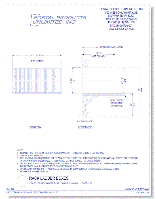 P.O. Boxes Rack Ladder Rear Loading (N1004545) - 12 Door Unit