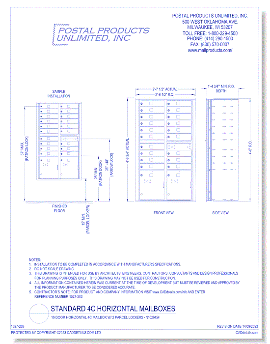 19 Door Horizontal 4C Mailbox w/ 2 Parcel Lockers – N1029454