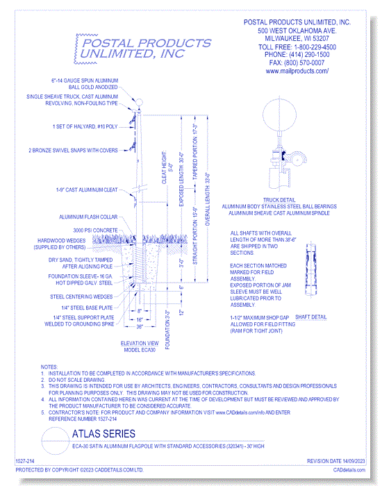 ECA-30 Satin Aluminum Flagpole with Standard Accessories (320341) - 30' High