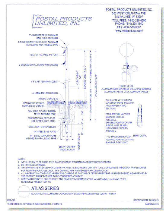 ECXA-30 Satin Aluminum Flagpole with Standard Accessories (320340) - 30' High