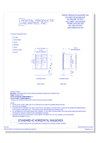 10 Door Horizontal ADA Compliant 4C Mailbox w/ 2 Parcel Locker - N1034011