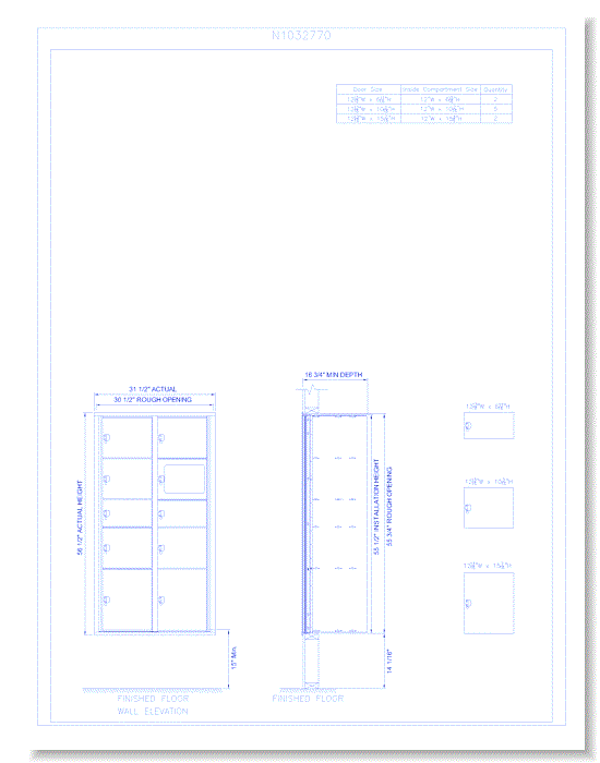 9 Door Recessed Wall Mount 15" Parcel Locker - Model 1 (N1032770)