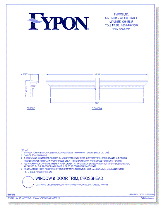 CCA100x10: Crosshead 100x9-11/16x4-9/16 Smooth, Elevation