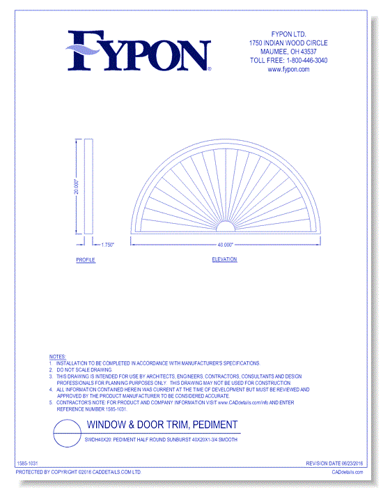 SWDH40X20: Pediment Half Round Sunburst 40x20x1-3/4 Smooth