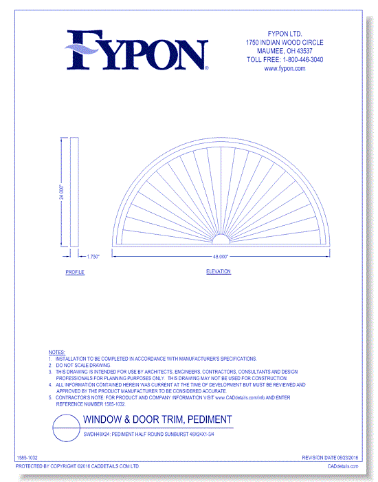 SWDH48X24: Pediment Half Round Sunburst 48x24x1-3/4