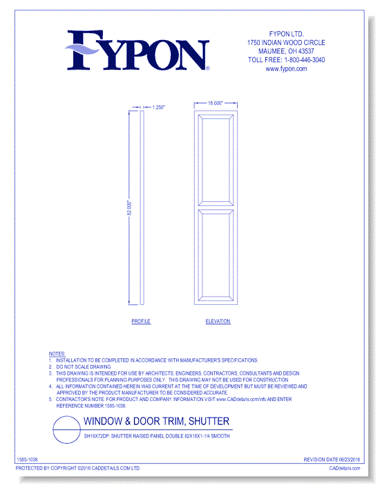 SH16x72DP: Shutter Raised Panel Double 82x16x1-1/4 Smooth