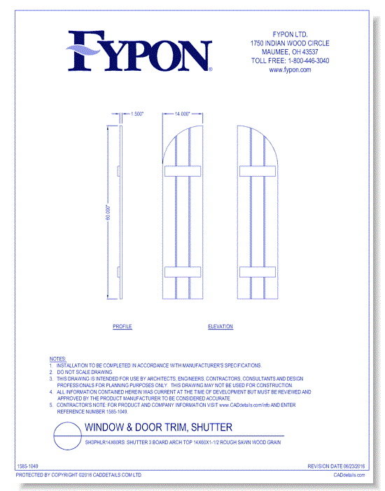 SH3PHLR14X60RS: Shutter 3 Board and Arch Top Batten 14x60x1-1/2 Rough Sawn Wood Grain