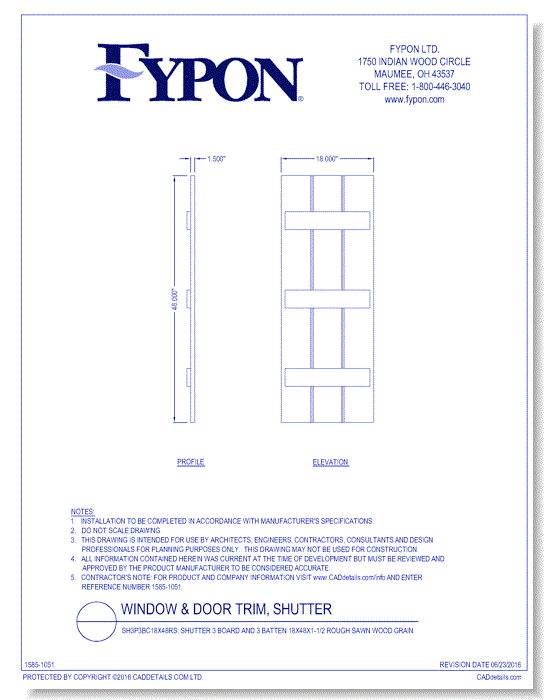 SH3P3BC18X48RS: Shutter 3 Board and 3 Batten 18x48x1-1/2 Rough Sawn Wood Grain
