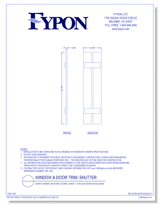 SH2PO12X48RS: Shutter 2 Plank and 2 Batten 12x48x1-1/2 Rough Sawn Wood Grain