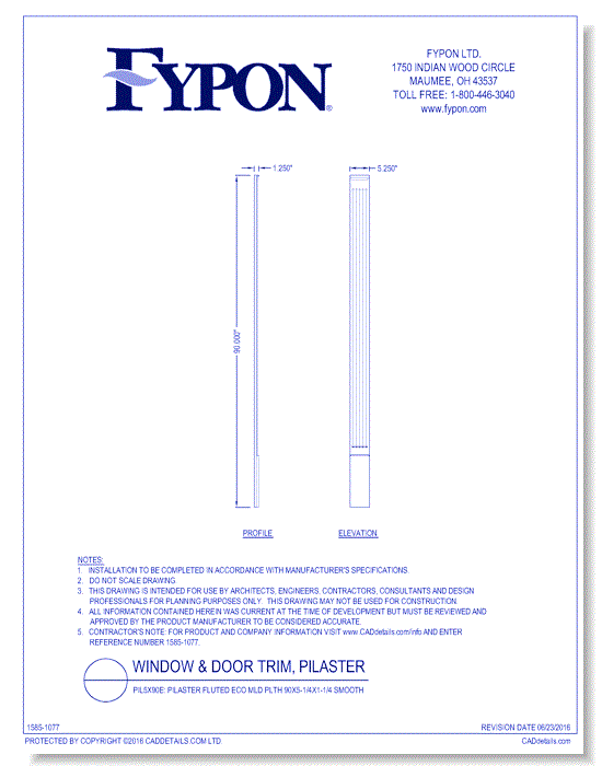 PIL5X90E: Pilaster Fluted Eco Mld Plth 90x5-1/4x1-1/4 Smooth