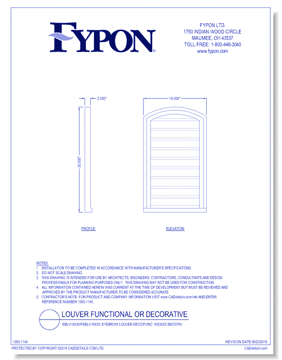 EBLV18X30/FEBLV18X30: Eyebrow Louver Deco/Func 18x30x2 Smooth