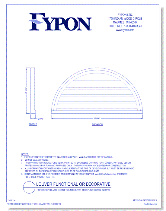 HRLV36X18/FHRLV36X18: Half Round Louver Deco/Func 36x18x2 Smooth