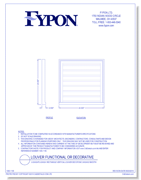 LV24X24/FLV24X24: Rectangle Vertical Louver Deco/Func 24x24x2 Smooth