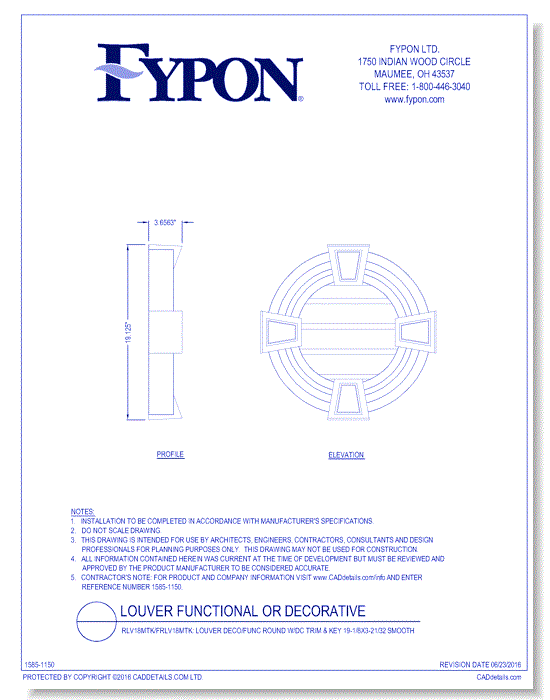RLV18MTK/FRLV18MTK: Round Louver W/DC Trim & Key Deco/Func 19-1/8x3-21/32 Smooth
