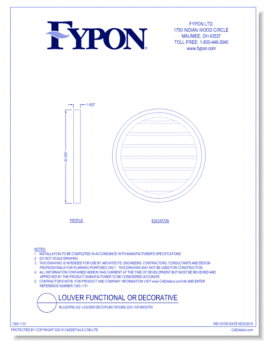 RLV22/FRLV22: Round Louver Deco/Func 22x1-5/8 Smooth