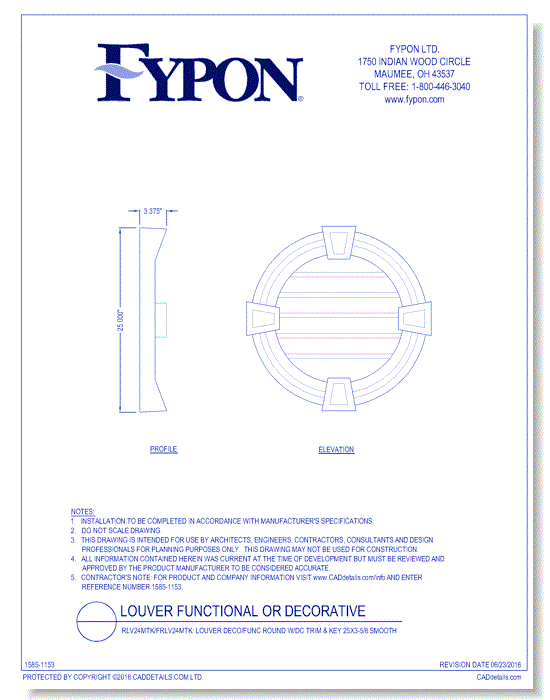 RLV24MTK/FRLV24MTK: Round Louver W/DC Trim & Key Deco/Func 25x3-5/8 Smooth