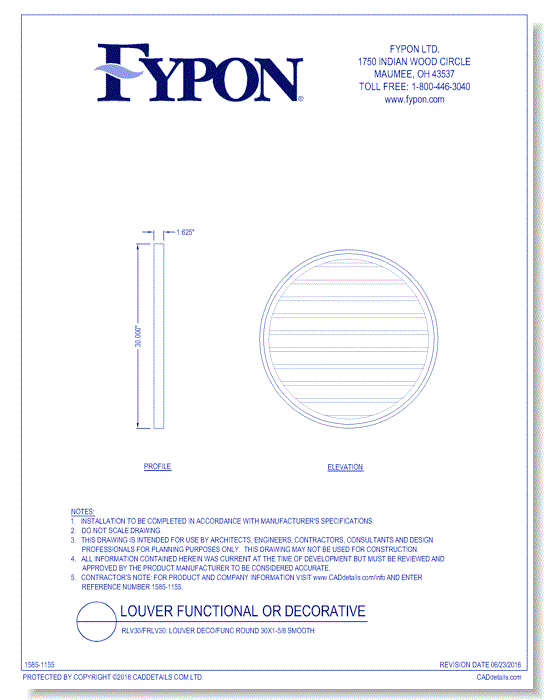 RLV30/FRLV30: Round Louver Deco/Func 30x1-5/8 Smooth