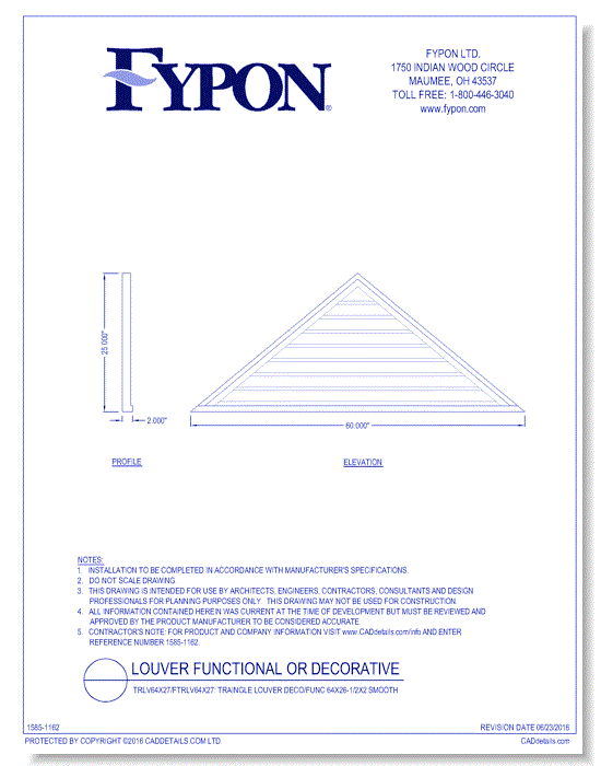 TRLV64X27/FTRLV64X27: Triangle Louver Deco/Func 64x26-1/2x2 Smooth