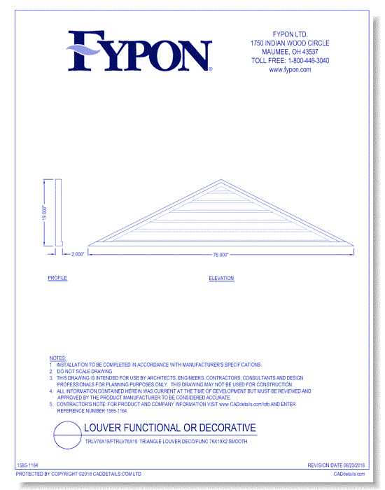 TRLV76X19/FTRLV76X19: Triangle Louver Deco/Func 76x19x2 Smooth