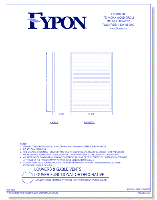 LV30X42/FLV30X42: Rectangle Vertical Louver Deco/Func 27X17X2 Smooth