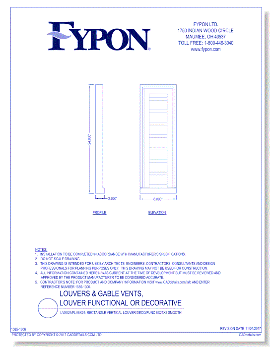 LV8X24/FLV8X24: Rectangle Vertical Louver Deco/Func 8X24X2 Smooth