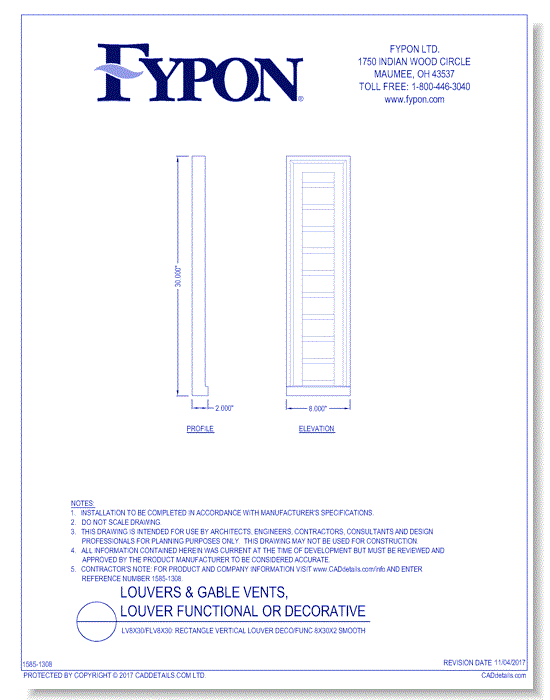 LV8X30/FLV8X30: Rectangle Vertical Louver Deco/Func 8X30X2 Smooth