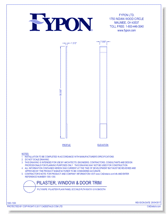 PIL7X90PE: Pilaster Plain Panel Eco MLD PLTH 90X7X1-5/16 Smooth