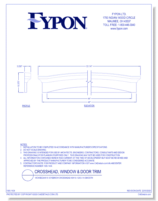 WCHSEG44X10: Eyebrow Crosshead 49X10-1/2X3-1/4 Smooth