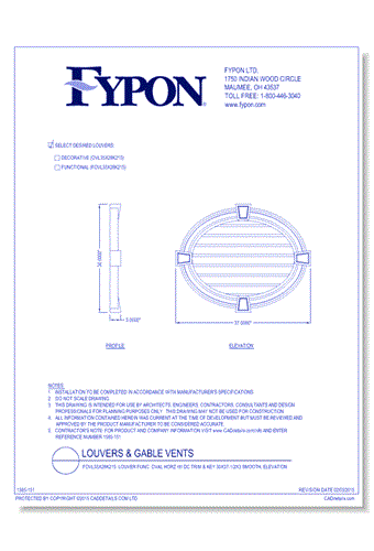 OVL35x28K215/FOVL35x28K215: Oval Horizontal Louver W/ DC Trim & Key Deco/Func 30X37-1/2X3 Smooth