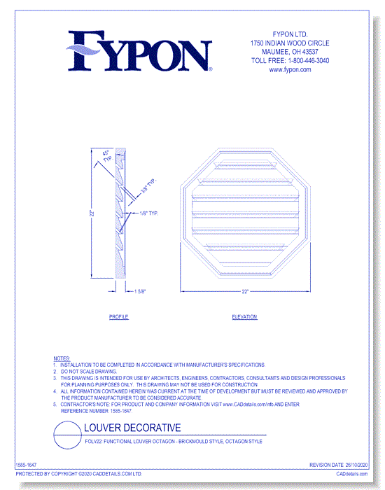 FOLV22: Functional Louver Octagon - Brickmould Style, Octagon Style
