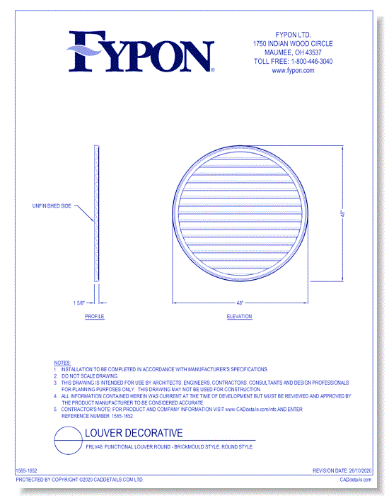 FRLV48: Functional Louver Round - Brickmould Style, Round Style