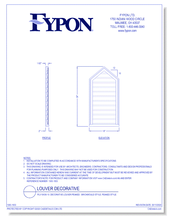 PLV18X36-10: Decorative Louver Peaked - Brickmould Style, Peaked Style