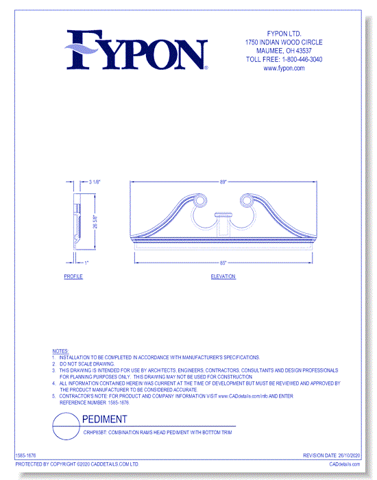 CRHP85BT: Combination Rams Head Pediment with Bottom Trim