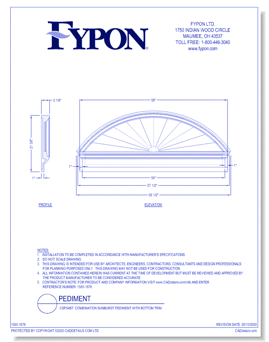 CSP54BT: Combination Sunburst Pediment with Bottom Trim