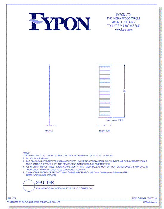 LVSH16X54FNB: Louvered Shutter without Center Rail