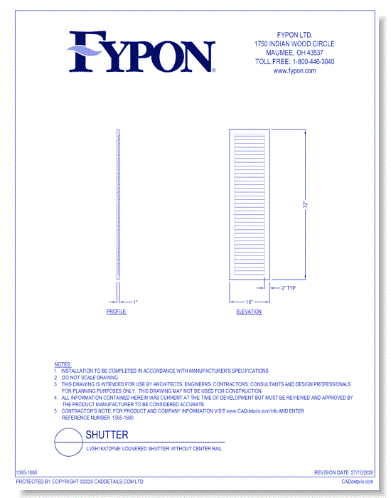 LVSH16X72FNB: Louvered Shutter without Center Rail