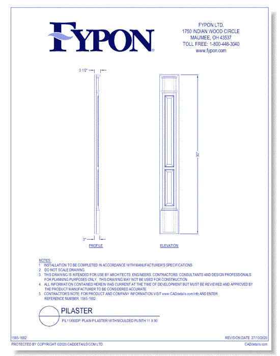 PIL11X90DP: Plain Pilaster with Moulded Plinth 11 x 90
